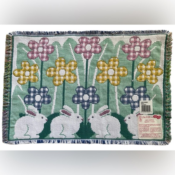 Park B. Smith Placemats Set Of 4 Baby Bunnies Easter Spring Fringe Cotton New - Picture 3 of 5